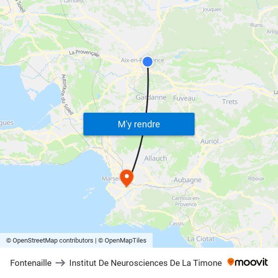 Fontenaille to Institut De Neurosciences De La Timone map