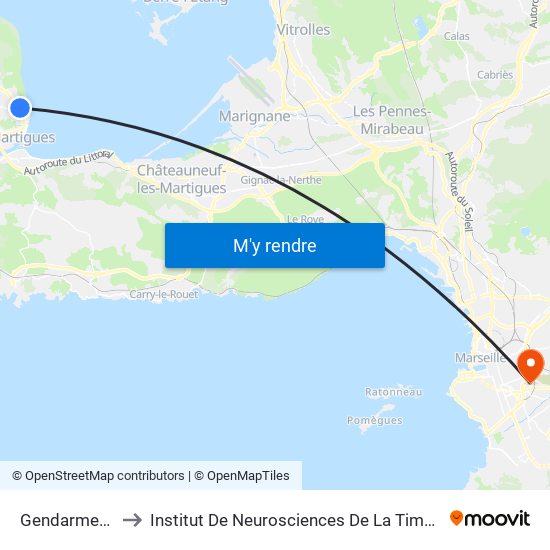 Gendarmerie to Institut De Neurosciences De La Timone map