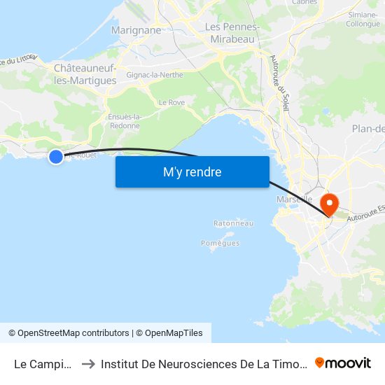 Le Camping to Institut De Neurosciences De La Timone map