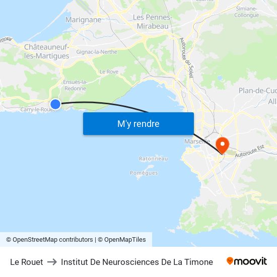 Le Rouet to Institut De Neurosciences De La Timone map