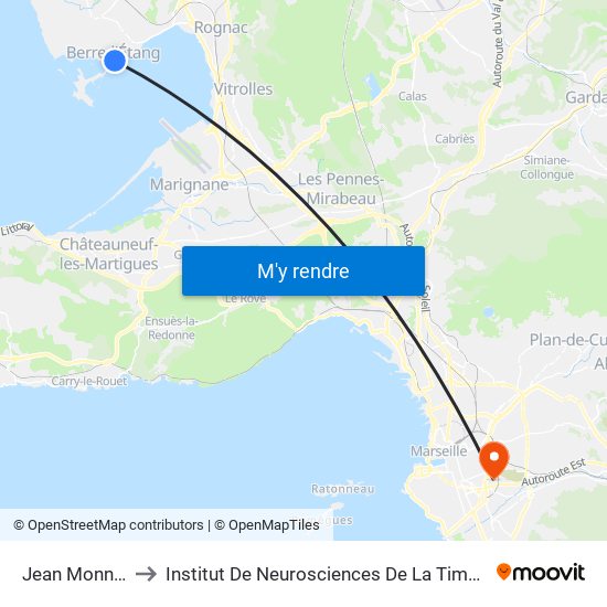 Jean Monnet to Institut De Neurosciences De La Timone map