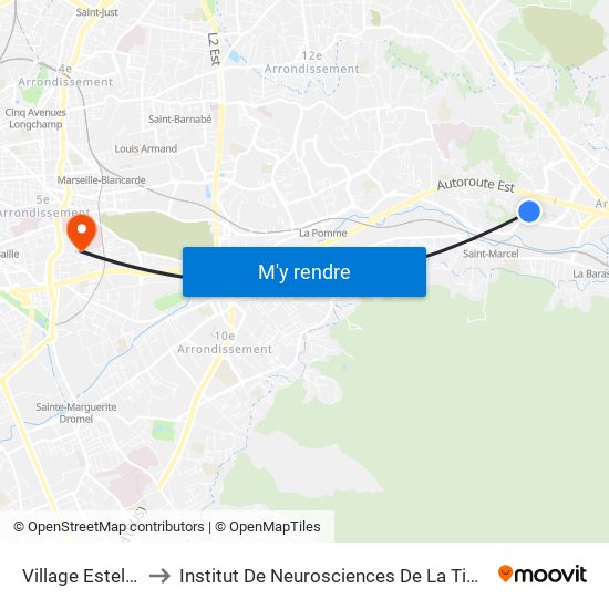 Village Estellan to Institut De Neurosciences De La Timone map