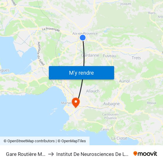 Gare Routière Mouret to Institut De Neurosciences De La Timone map