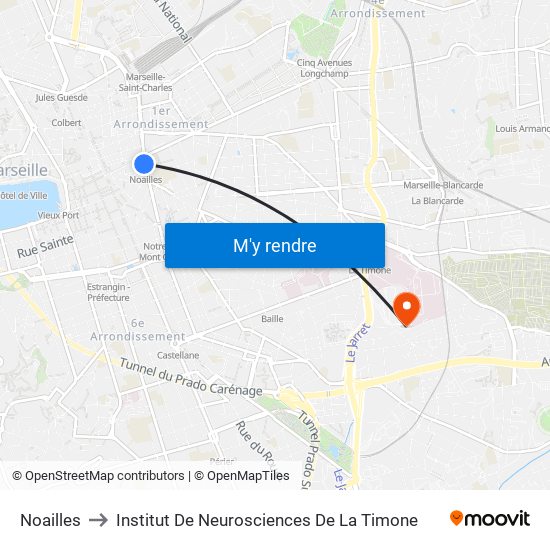Noailles to Institut De Neurosciences De La Timone map
