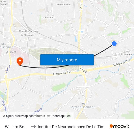 William Booth to Institut De Neurosciences De La Timone map