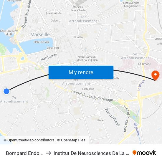 Bompard Endoume to Institut De Neurosciences De La Timone map