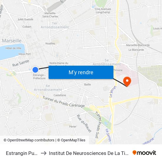 Estrangin Puget to Institut De Neurosciences De La Timone map