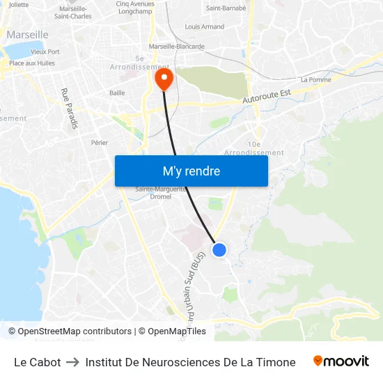 Le Cabot to Institut De Neurosciences De La Timone map