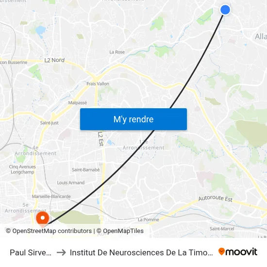 Paul Sirvent to Institut De Neurosciences De La Timone map