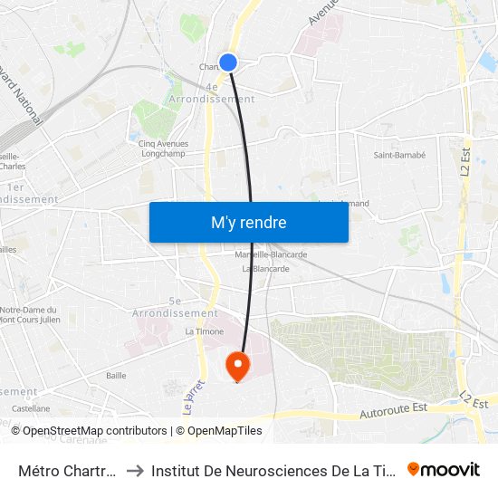 Métro Chartreux to Institut De Neurosciences De La Timone map