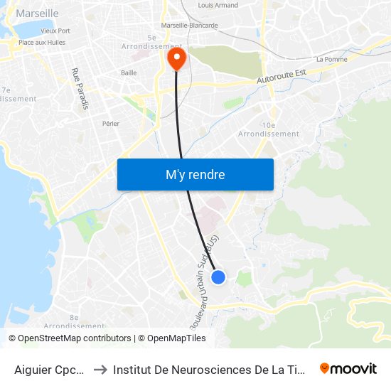 Aiguier Cpcam to Institut De Neurosciences De La Timone map