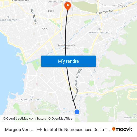 Morgiou Vert Plan to Institut De Neurosciences De La Timone map