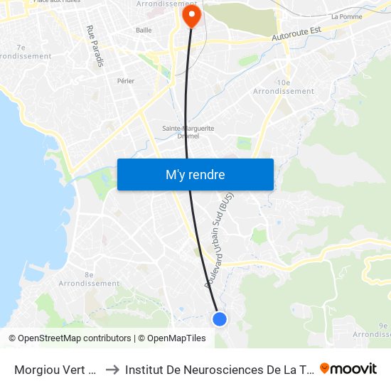 Morgiou Vert Plan to Institut De Neurosciences De La Timone map