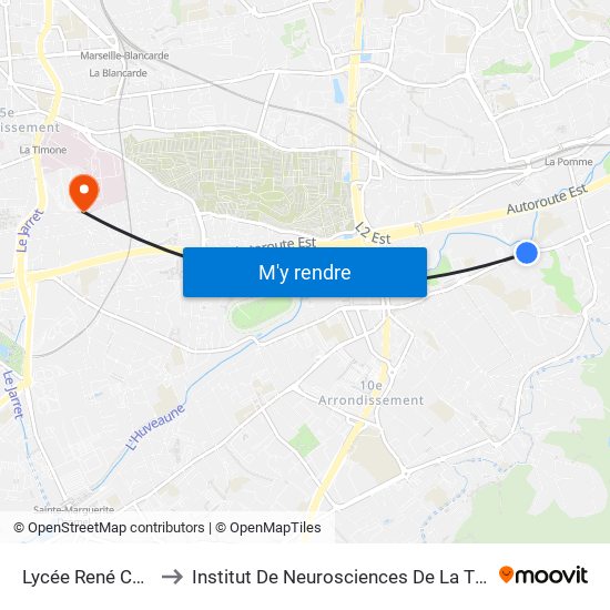 Lycée René Caillié to Institut De Neurosciences De La Timone map