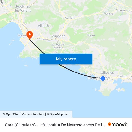 Gare (Ollioules/Sanary) to Institut De Neurosciences De La Timone map