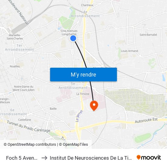 Foch 5 Avenues to Institut De Neurosciences De La Timone map