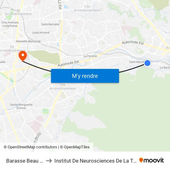 Barasse Beau Site to Institut De Neurosciences De La Timone map