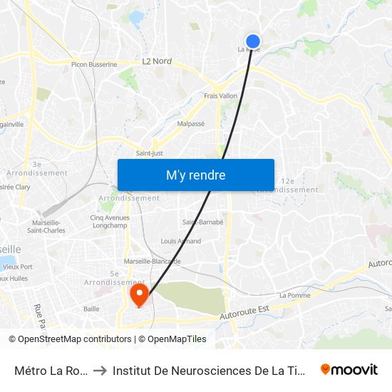 Métro La Rose to Institut De Neurosciences De La Timone map