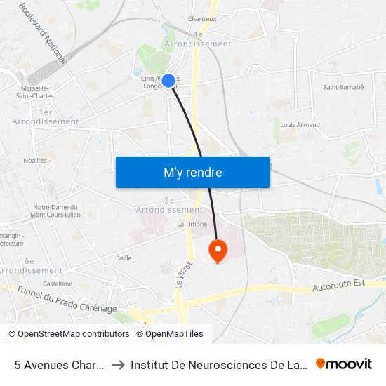 5 Avenues Chartreux to Institut De Neurosciences De La Timone map