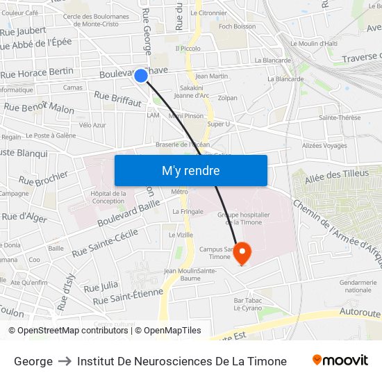 George to Institut De Neurosciences De La Timone map