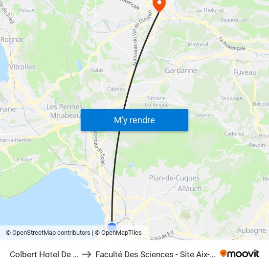 Colbert Hotel De Region to Faculté Des Sciences - Site Aix-Montperrin map