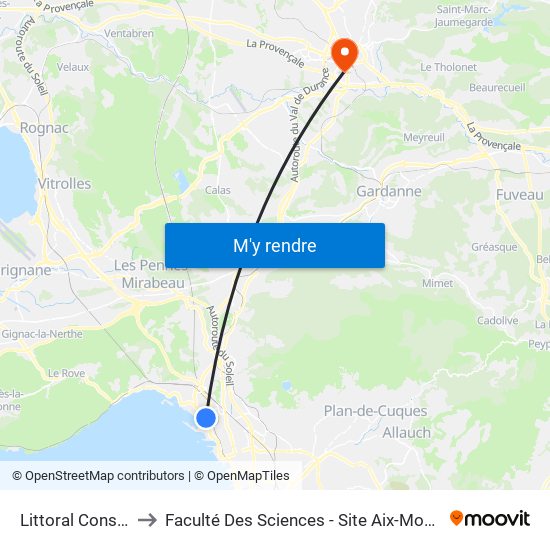 Littoral Consolat to Faculté Des Sciences - Site Aix-Montperrin map