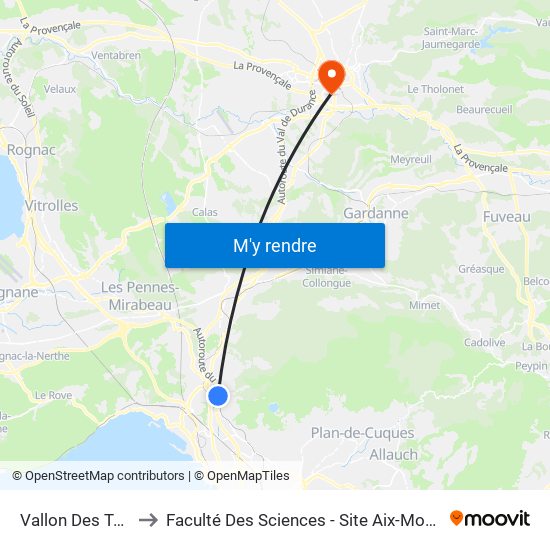 Vallon Des Tuves to Faculté Des Sciences - Site Aix-Montperrin map