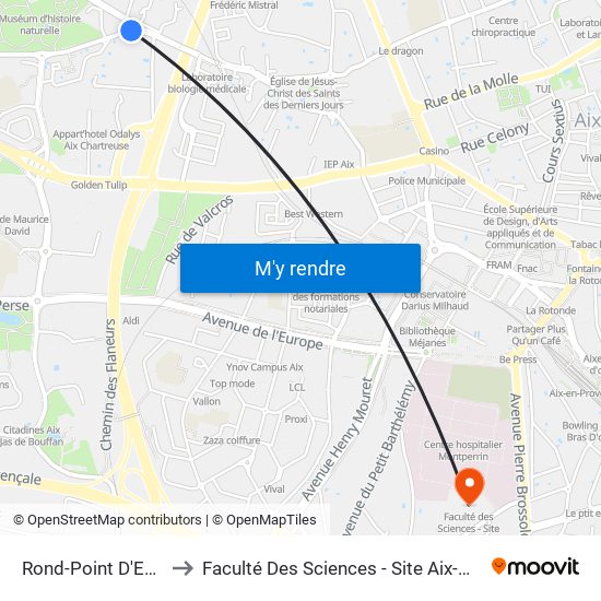 Rond-Point D'Eguilles to Faculté Des Sciences - Site Aix-Montperrin map