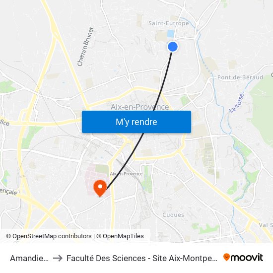 Amandiers to Faculté Des Sciences - Site Aix-Montperrin map