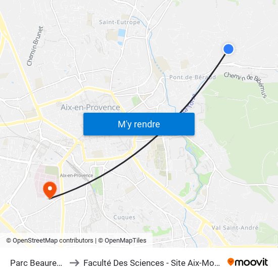 Parc Beauregard to Faculté Des Sciences - Site Aix-Montperrin map