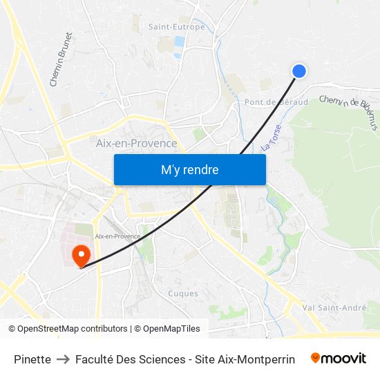Pinette to Faculté Des Sciences - Site Aix-Montperrin map