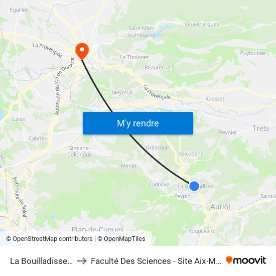 La Bouilladisse Gare to Faculté Des Sciences - Site Aix-Montperrin map