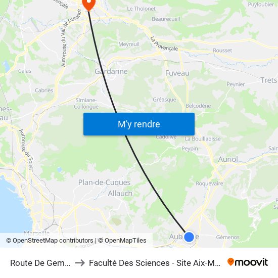 Route De Gemenos to Faculté Des Sciences - Site Aix-Montperrin map