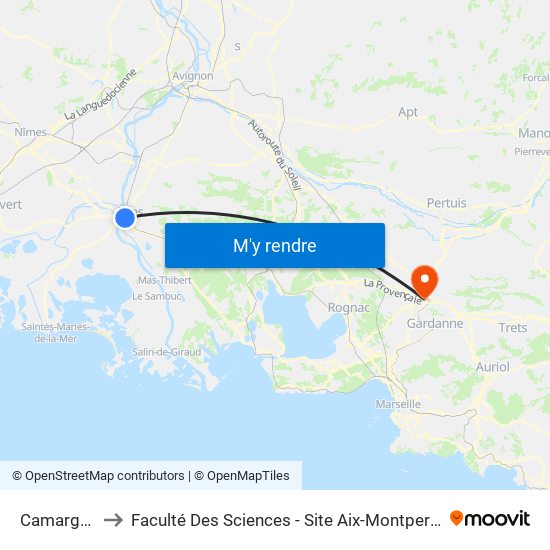 Camargue to Faculté Des Sciences - Site Aix-Montperrin map
