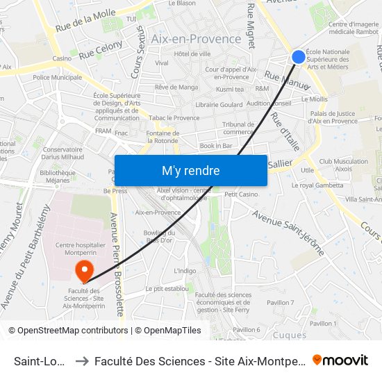 Saint-Louis to Faculté Des Sciences - Site Aix-Montperrin map