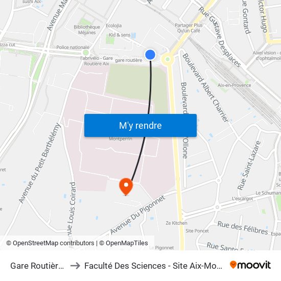 Gare Routière 03 to Faculté Des Sciences - Site Aix-Montperrin map