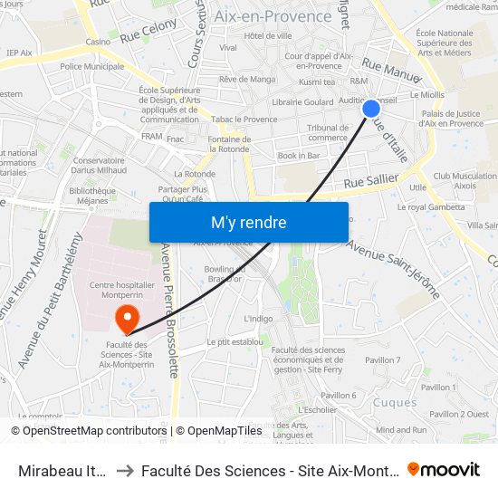 Mirabeau Italie to Faculté Des Sciences - Site Aix-Montperrin map