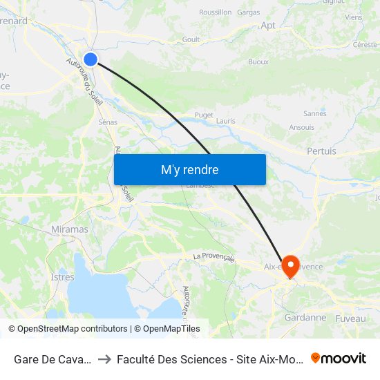 Gare De Cavaillon to Faculté Des Sciences - Site Aix-Montperrin map