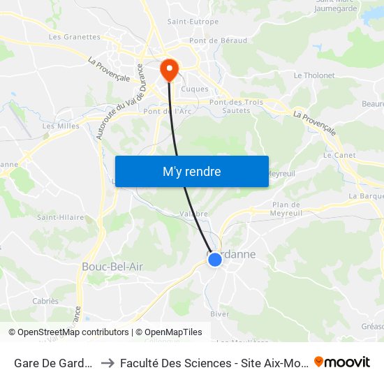 Gare De Gardanne to Faculté Des Sciences - Site Aix-Montperrin map