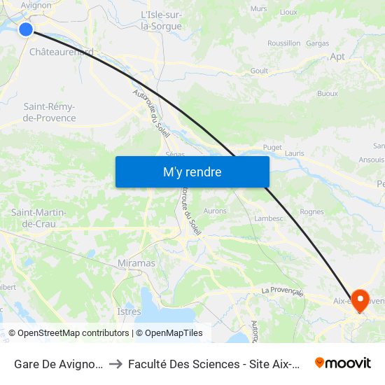Gare De Avignon-Tgv to Faculté Des Sciences - Site Aix-Montperrin map
