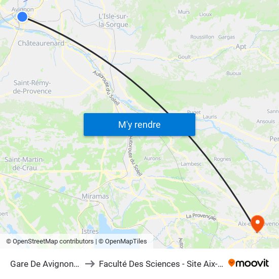 Gare De Avignon-Centre to Faculté Des Sciences - Site Aix-Montperrin map