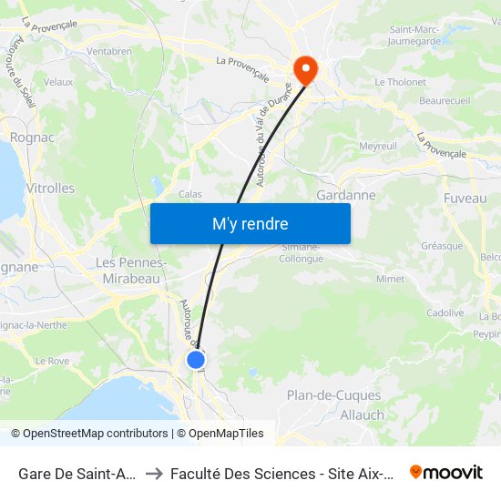 Gare De Saint-Antoine to Faculté Des Sciences - Site Aix-Montperrin map
