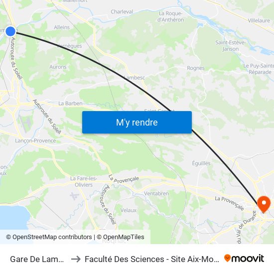 Gare De Lamanon to Faculté Des Sciences - Site Aix-Montperrin map