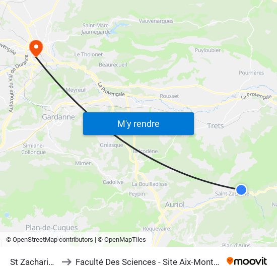 St Zacharie Zi to Faculté Des Sciences - Site Aix-Montperrin map
