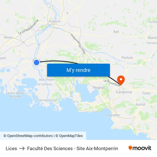 Lices to Faculté Des Sciences - Site Aix-Montperrin map