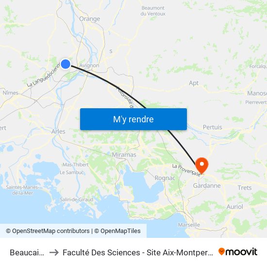 Beaucaire to Faculté Des Sciences - Site Aix-Montperrin map