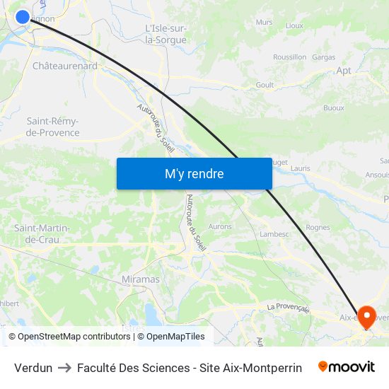 Verdun to Faculté Des Sciences - Site Aix-Montperrin map