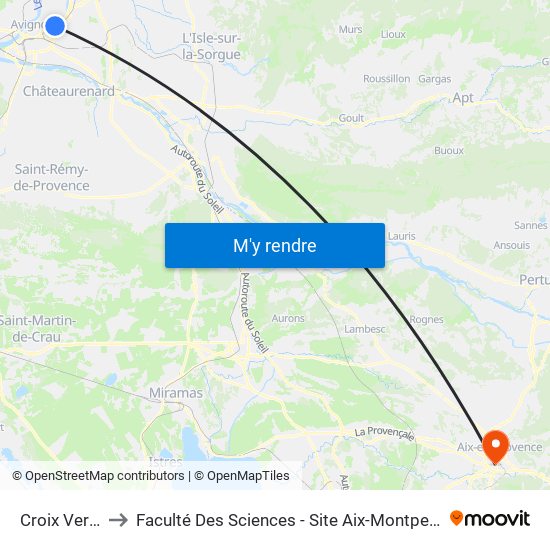 Croix Verte to Faculté Des Sciences - Site Aix-Montperrin map
