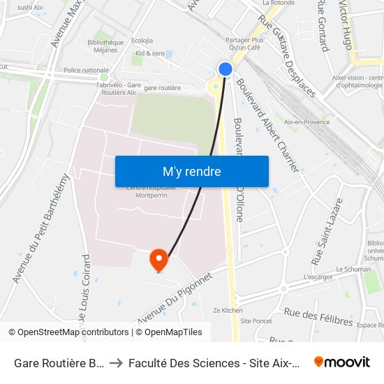 Gare Routière Belges to Faculté Des Sciences - Site Aix-Montperrin map