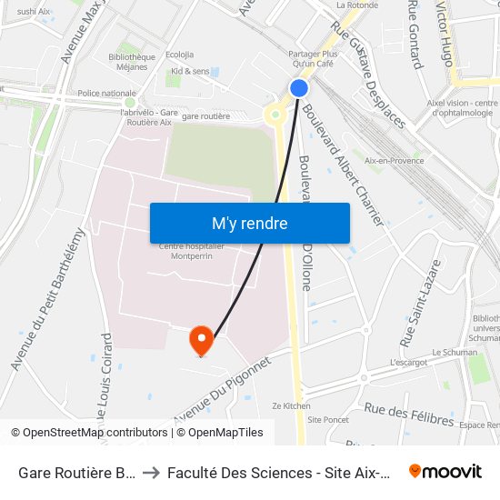 Gare Routière Belges to Faculté Des Sciences - Site Aix-Montperrin map